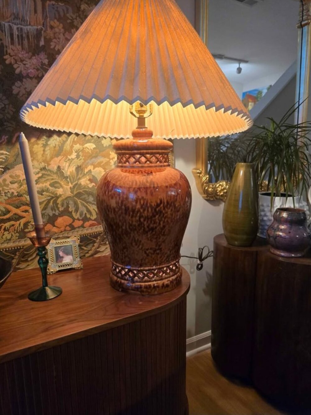 Vintage Mid Century Modern Tortoise Shell Ceramic Ginger Jar Lamp